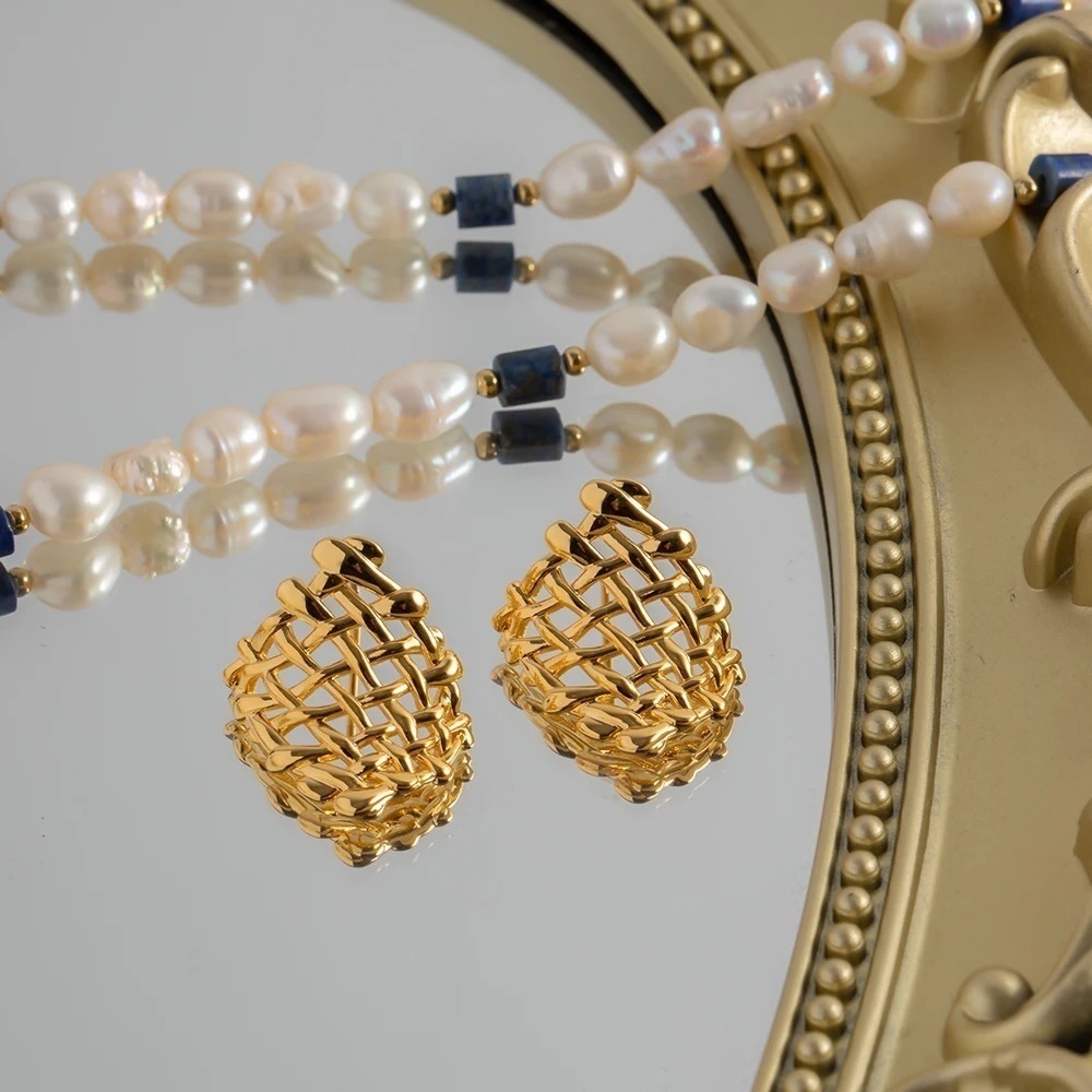 18k Gold Plated Mesh Stud Earrings